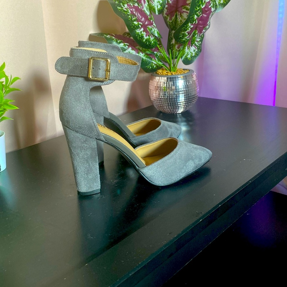 Ankle strap velour heels